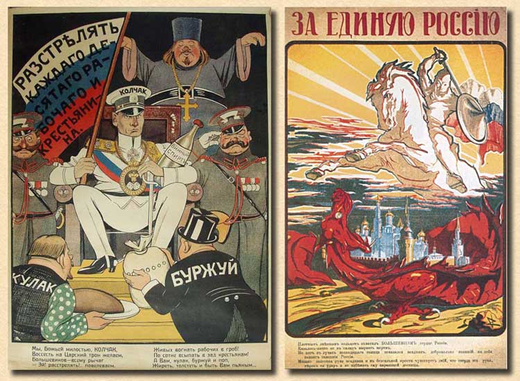 civil war propaganda posters, one red and one white