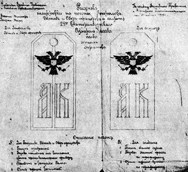Original order for the Admiral Kolchak Regiment