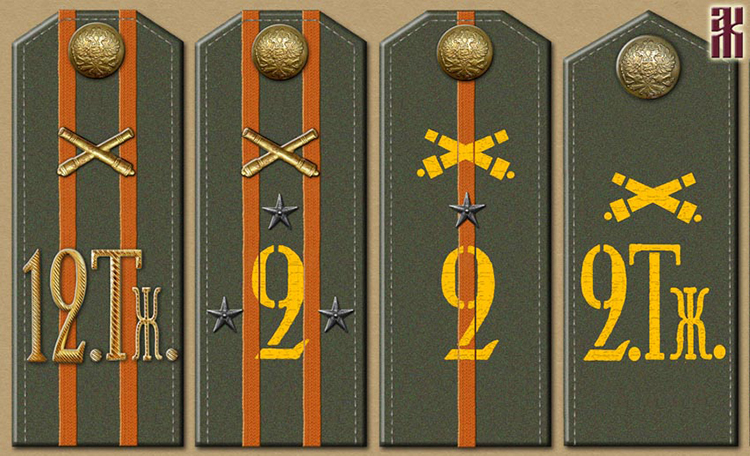 Shoulder-boards of artillery of the 2nd Syzran Rifle Division in the Russian Civil War